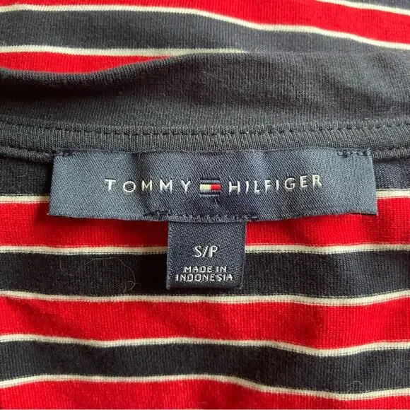 Tommy Hilfiger Striped V Neck Red Navy T Shirt Dress Size S - Picture 5 of 6